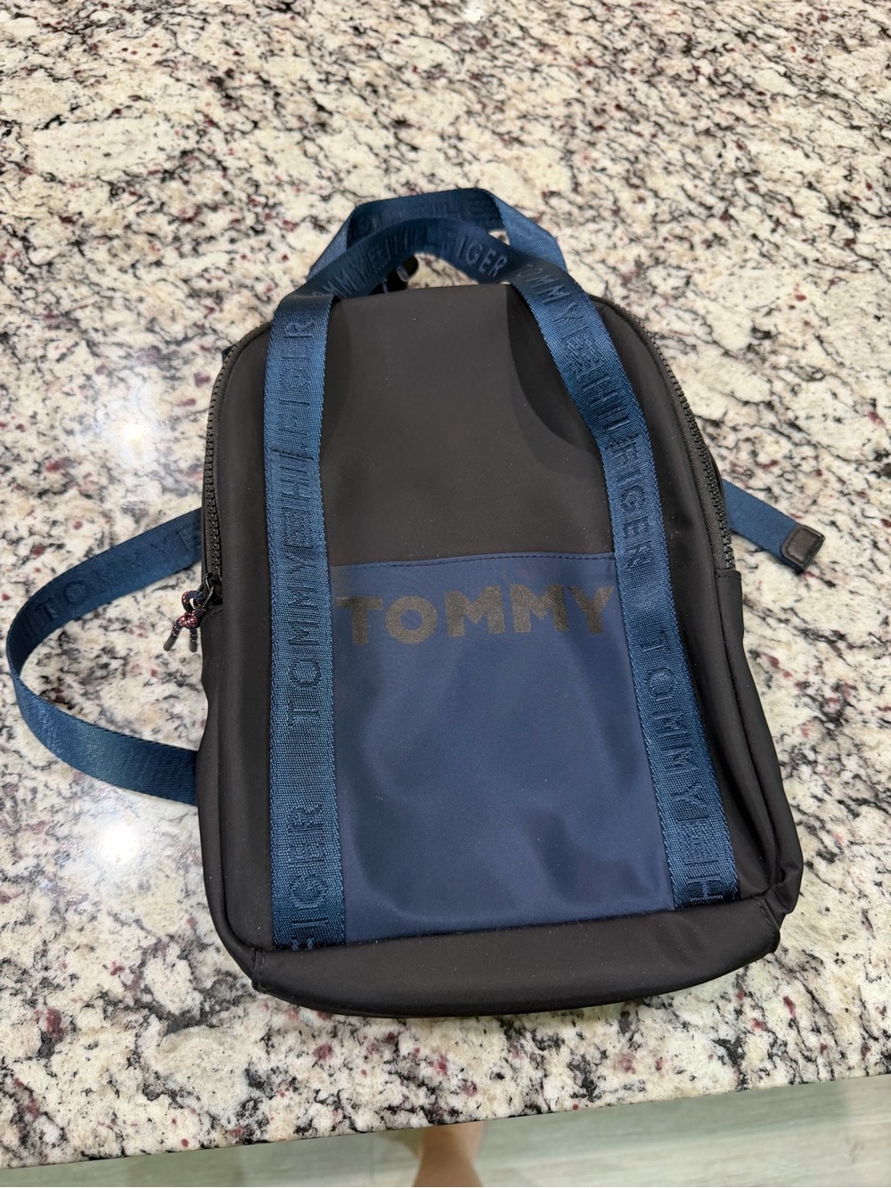 Tommy Hilfiger Black and Navy Logo Backpack